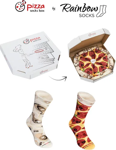 Miniatura 2 de Rainbow Socks - Calcetines Pizza Box - Pepperoni 4 pares de calcetines de algodón - Hecho en Europa Unisex divertido regalo