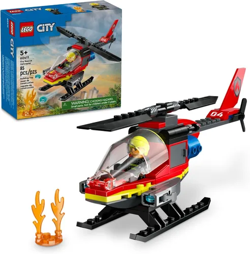 LEGO City Fire Rescue Helicóptero de Rescate de Bomberos de Juguete, Set de Construcción con Piloto Minifigura de Bombero, Regalo Divertido o
