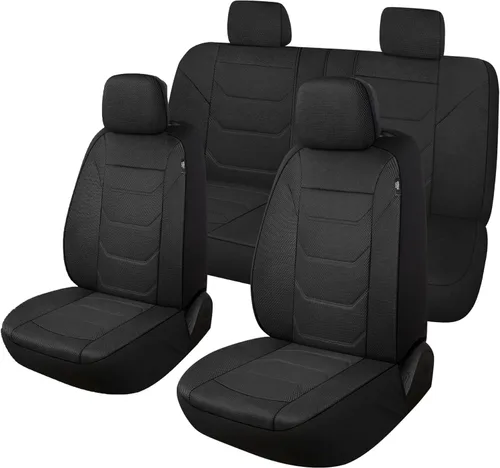 Pariiaotin Juego completo de fundas de asiento de automóvil de malla de aire 3D, lavables y transpirables, tela premium, fundas de asiento de Negro