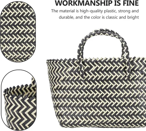 Miniatura 8 de Zerodeko 1 unid bolso hecho a mano bolsas de plástico bolsa de rayas de moda bolsa de gran capacidad, Negro