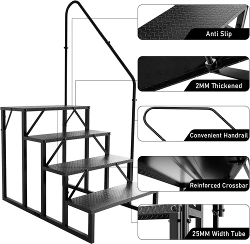 Miniatura 3 de Escalones para autocaravana con pasamanos, escaleras de 4 escalones para caravanas con capacidad de carga de 660 libras, escalera con panel