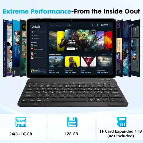 Miniatura 3 de Tablet de 10 pulgadas, Android 15 con 24 GB de RAM + 128 GB de ROM (1 TB expandible), Octa-Core, pantalla táctil IPS HD de 1280 x 800, cámara dual