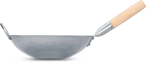 Miniatura 7 de Craft Wok Wok plano de acero al carbono martillado a mano con mango auxiliar de madera y acero (12 pulgadas, parte inferior plana) / 731W316-12