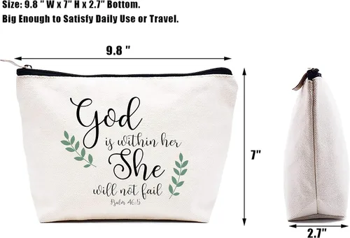 Miniatura 2 de LIBIHUA Bolsa de maquillaje para mujer, bolsa de cosméticos regalos para ella, bolsa de viaje femenina, Beige natural, 313-dios está dentro de ella