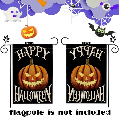 Miniatura 2 de Bandera de jardín de Halloween con fantasma, gato Boo, 12 x 18 pulgadas, vertical de doble cara con calabaza feliz Halloween, decoración exterior