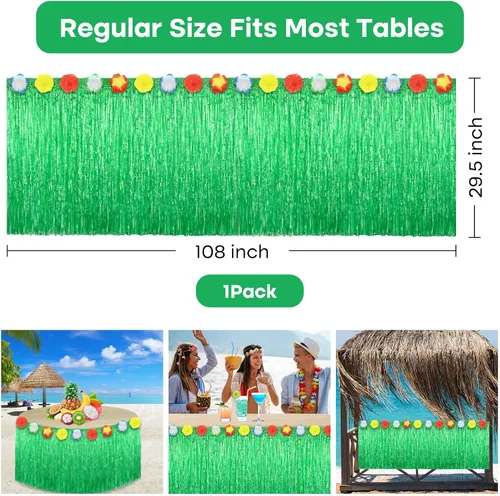 Miniatura 2 de Morcheiong Paquete de 1 falda de mesa de hierba Luau, 9 pies x 29.5 pulgadas, falda de mesa hawaiana para Tiki, selva, suministros de decoración