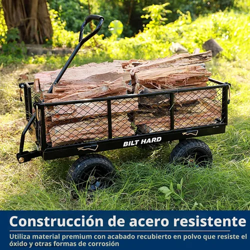 Miniatura 7 de BILT HARD - Carretilla de jardín resistente con ruedas planas libres de 10" y lados extraíbles, con asa giratoria de 180°, 4 pies cúbicos, capacidad
