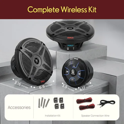 Miniatura 2 de Pyle PLMRKT8 - Kit de altavoces marinos duales de 6.5 pulgadas, resistente al agua con receptor de control remoto Bluetooth amplificado