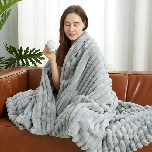 Miniatura 8 de Amélie Home - Manta de piel sintética para sofá, acogedora manta mullida de felpa suave a rayas para sofá familiar, silla, dormitorio, 55 x 70 Rayas
