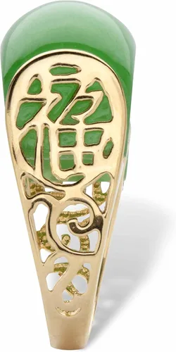 Miniatura 2 de Anillo de plata de ley chapada en oro amarillo, con símbolo de la suerte, tamaño 6-10, Metal, Jade
