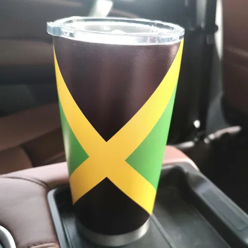 Miniatura 6 de Vaso de 20 onzas con tapa, acero inoxidable aislado al vacío de doble pared, taza de café aislada duradera, bandera de Jamaica, Reggea, Rasta
