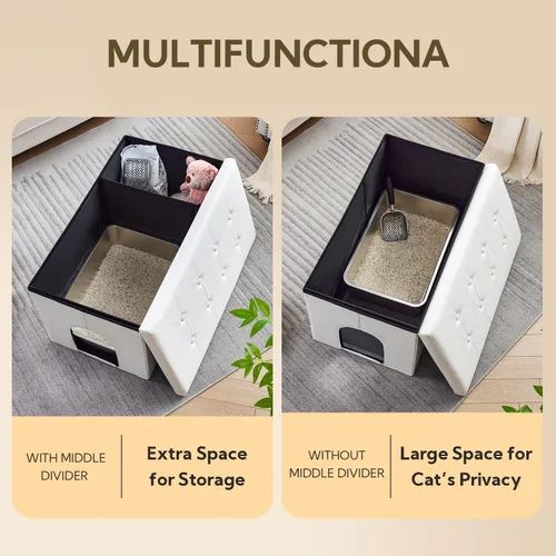 Miniatura 4 de MEEXPAWS Caja de arena para gatos con mueble oculto, mueble de almacenamiento para baño de gatos, extra grande 35.4 x 19.7 x 19.7 pulgadas, a prueba