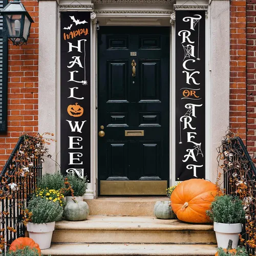 Miniatura 5 de Cartel colgante decorativo de Halloween, letrero de bienvenida de truco o trato para puerta delantera, porche, patio y decoración de pared