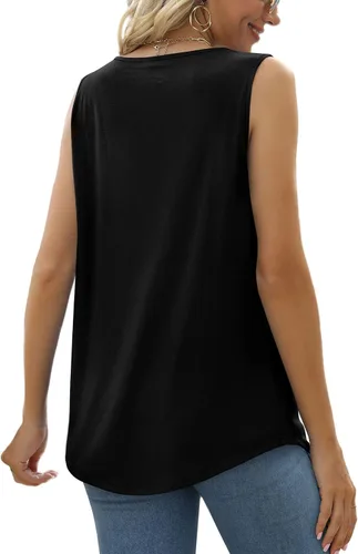 Miniatura 158 de Saloogoe - Camisetas sin mangas veraniegas para mujeres, plisadas con cuello cuadrado y dobladillo curvado, blusas de ajuste holgado con movimiento