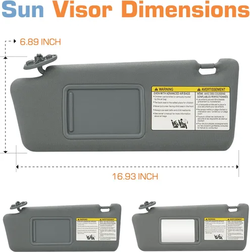 Miniatura 6 de Parasol para el lado izquierdo del conductor y del pasajero derecho gris sin luz para Toyota Tacoma 2005-2015, repuesto