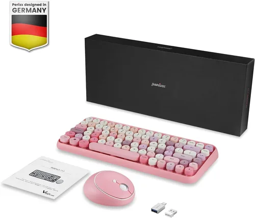 Miniatura 8 de Perixx PERIDUO-713 - Mini teclado inalámbrico y mouse, tapas redondas retro, rosa pastel, diseño en inglés de EE. UU
