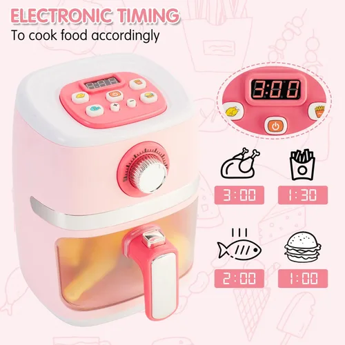 Miniatura 4 de Juego de electrodomésticos de cocina con freidora de aire de juguete para niños, accesorios de cocina con sonido e iluminación, comida de juego que