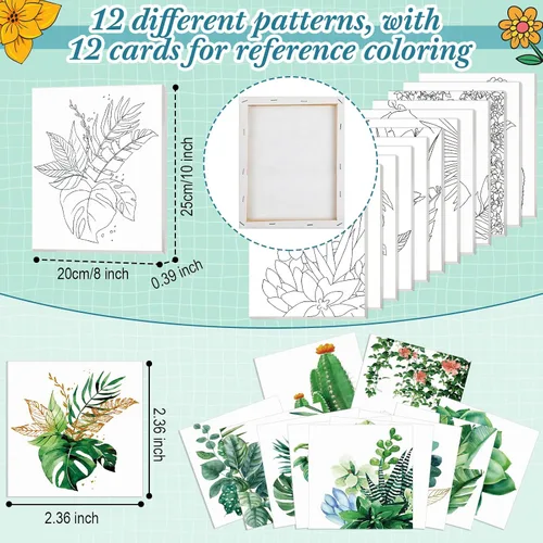 Miniatura 3 de Engrowtic 12 lienzos predibujados de flores de girasol de 8 x 10 pulgadas para pintar, lienzos preimpresos, para mujeres, pintura, arte, fiesta