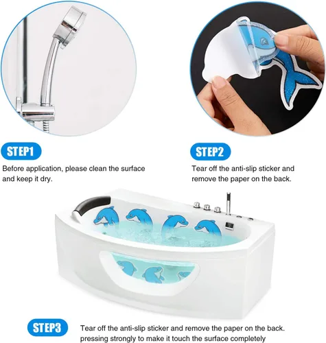 Miniatura 6 de Secopad Calcomanías antideslizantes para bañera de delfín, 20 unidades adhesivas antideslizantes para niños para ducha y bañera con raspador premium