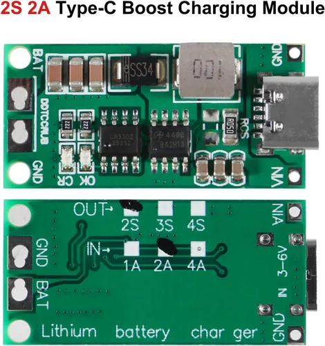 Miniatura 2 de 2PCS Tipo-C USB 2S 2A Boost Convertidor 8.4V 12.6V 16.8V Step-Up Power Module LiPo Polímero LiPo Batería de Litio Placa de Protección de Carga