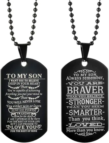 CaleesLLC Collar militar negro con texto en inglés To My Son I Want You To Believe, juego de 2 unidades, Metal