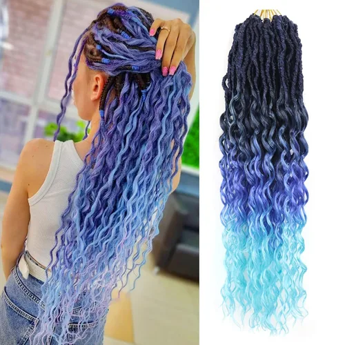 Miniatura 17 de Cabello de ganchillo para mujeres negras Goddess Locs de 14 pulgadas 8 paquetes 613 Locs falsos suaves preenganchados trenzas de ganchillo cabello
