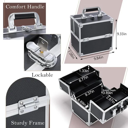 Miniatura 4 de Frenessa Estuche de Tren de Maquillaje Organizador de Cosméticos Estuche Profesional de Almacenamiento de Maquillaje 4 Bandejas con Divisores
