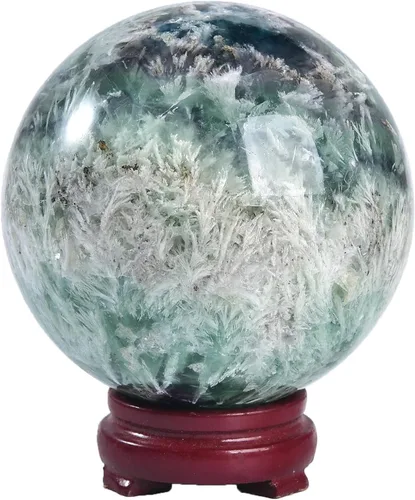 Miniatura 25 de JIC Gem Esfera grande de cristal Chevron de amatista con cristales curativos de curación con soporte de madera para meditación y decoración