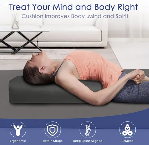 Miniatura 3 de Cojín de yoga de 26 x 10.5 x 5.5 pulgadas, cojín de meditación rectangular para masaje y apoyo de espalda, relleno de algodón transpirable, funda