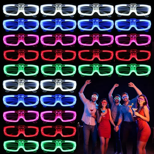 28 Paquetes de Gafas LED, 5 colores neón, 3 modos de luz, Gafas con Varillas Luminosas que se Iluminan, Suministros de Fiesta que Brillan en la