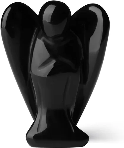 YATOJUZI Estatua de ángel de obsidiana negra de 5 cm decorativa con cristales curativos de Reiki, piedra natural pulida tallada a mano, figuritas