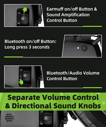 Miniatura 5 de ZOHAN 035 Orejeras de protección auditiva Bluetooth 5.4 para tiro con cancelación activa de ruido y amplificación de sonido, NRR 22dB para campo