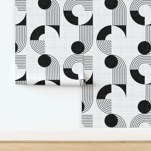 Miniatura 4 de Spoonflower Muestras de papel tapiz para despegar y pegar, cuenco de fideos Bauhaus, escala media, círculos blancos y negros, diseño geométrico