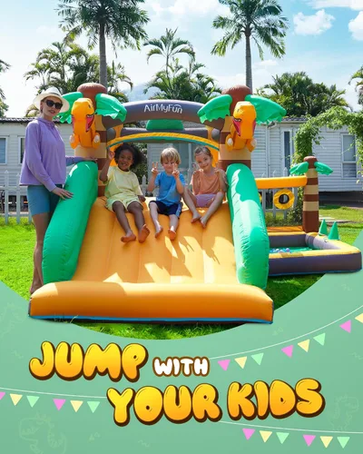 Miniatura 8 de AirMyFun Casa Inflable de Rebote de Dinosaurio para Niños de 3-8 con Soplador – Castillo Inflable Grande con Tobogán, Castillo de Salto para Niños
