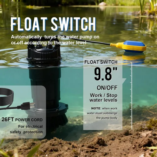Miniatura 4 de Bomba de sumidero sumergible de 1.0 HP, bomba de agua automática con flujo alto de 4700 GPH, cabezal máximo de 18 pies, para eliminación de agua