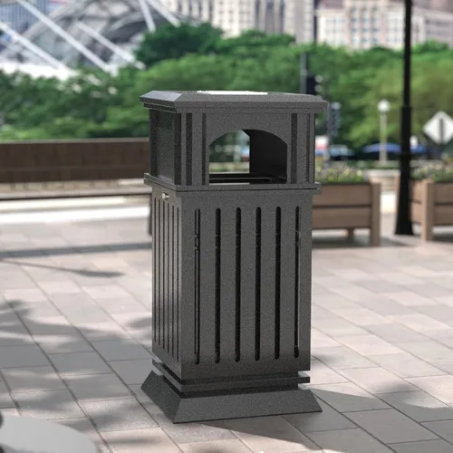 Miniatura 10 de BEAMNOVA Cubo de basura negro para exteriores, bandeja superior de acero inoxidable con tapa de bloqueo, contenedor de basura industrial resistente