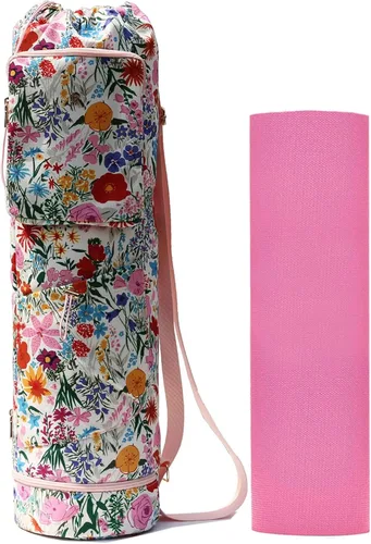 ESVAN Bolsa para esterilla de yoga con múltiples bolsillos. Bolsa de transporte con cordón para esterilla de yoga, Pilates, ejercicio. Bolsa de