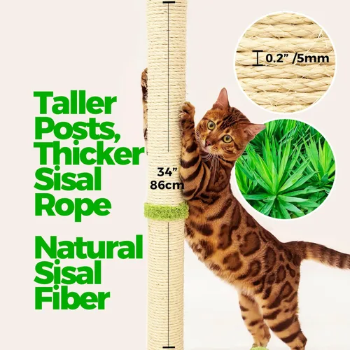 Miniatura 2 de TINYBEAST Rascador para gatos de 34 pulgadas de alto, rascador para gatos con cuerda de sisal natural, árbol para gatos con bola de juguete