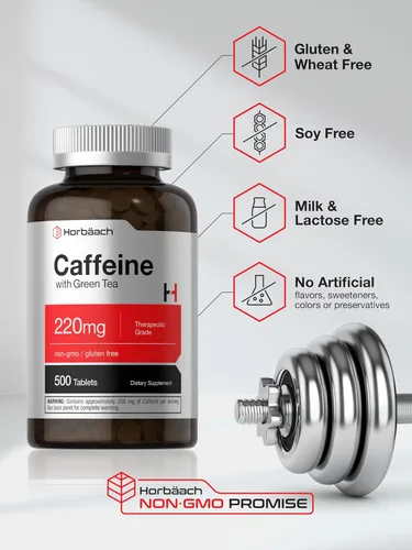 Miniatura 5 de Horbäach Píldoras de cafeína de 220 mg con té verde 500 tabletas Vegetarianas, sin OMG y sin gluten