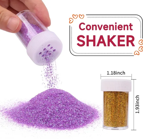 Miniatura 3 de Juego de purpurina fina holográfica, varios colores surtidos de 20 colores para artes y manualidades, lentejuelas en polvo con purpurina ultra fina
