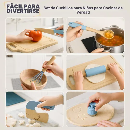 Miniatura 3 de Juego de Cocina de Madera para Niños de 29 Piezas, Herramientas de Cocina y Hornear Montessori para Niños Pequeños para Cocina Real, 3 Cuchillos