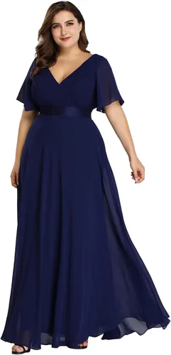 Miniatura 12 de Ever-Pretty Vestido formal para mujer, Navidad, Año Nuevo, cuello en V, gasa, talla grande, largo hasta el suelo, vestido de dama de honor