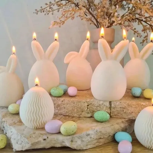 Miniatura 4 de Paquete de 2 moldes de silicona con forma de concha de huevo de conejo, moldes de conejo de Pascua 3D para hacer velas, moldes de resina para jabón