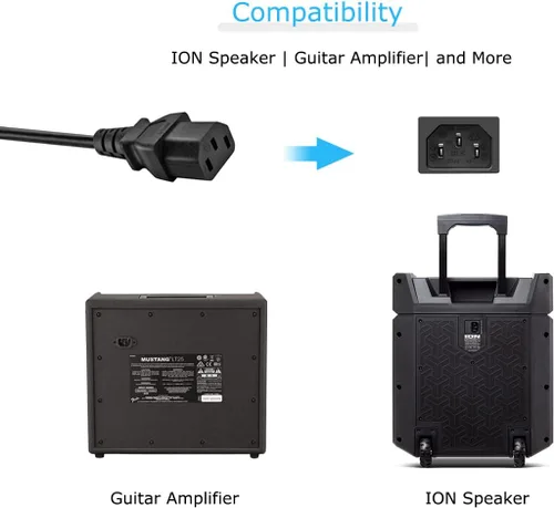 Miniatura 3 de Cable de alimentación compatible con ION Block Rocker, amplificador de guitarra, Job Rocker, sistema de altavoces portátiles Explorer, ION iPA76C