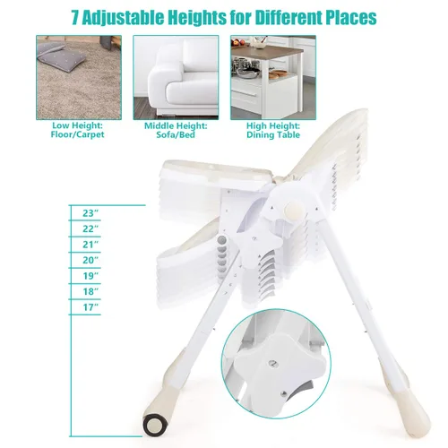 Miniatura 4 de BABY JOY Silla alta convertible para bebés y niños pequeños, altura ajustable, silla alta Grow & Go con reclinable y reposapiés, bandeja doble Beige
