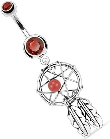 Miniatura 5 de Body Accentz Atrapasueños para ombligo con diseño de estrellas tejidas y plumas para ombligo