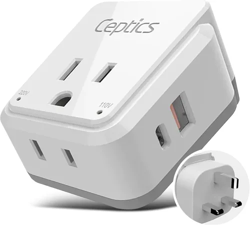 Miniatura 18 de Kit de adaptador de viaje mundial Ceptics 2 USB-A, USB-C, tomas de corriente EE. UU., entrega de potencia 20W/QC 18W, protección contra