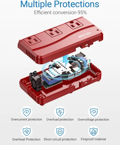 Miniatura 6 de BESTEK Adaptador de potencia internacional 250W, convertidor de voltaje de viaje de 220 V a 110 V con 4 puertos USB, incluyendo adaptador de enchufe