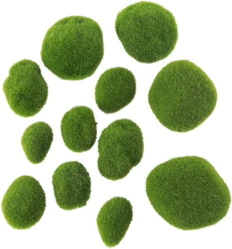 Healifty 12 rocas artificiales de musgo, 6 tamaños decorativas verdes cubiertas de musgo, bolas de musgo verde para arreglos florales, jardines de