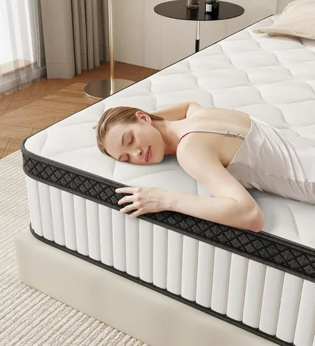 Miniatura 9 de Colchón híbrido Queen de 10 pulgadas en una caja con espuma viscoelástica de gel y resortes ensacables para aislamiento de movimiento, alivio